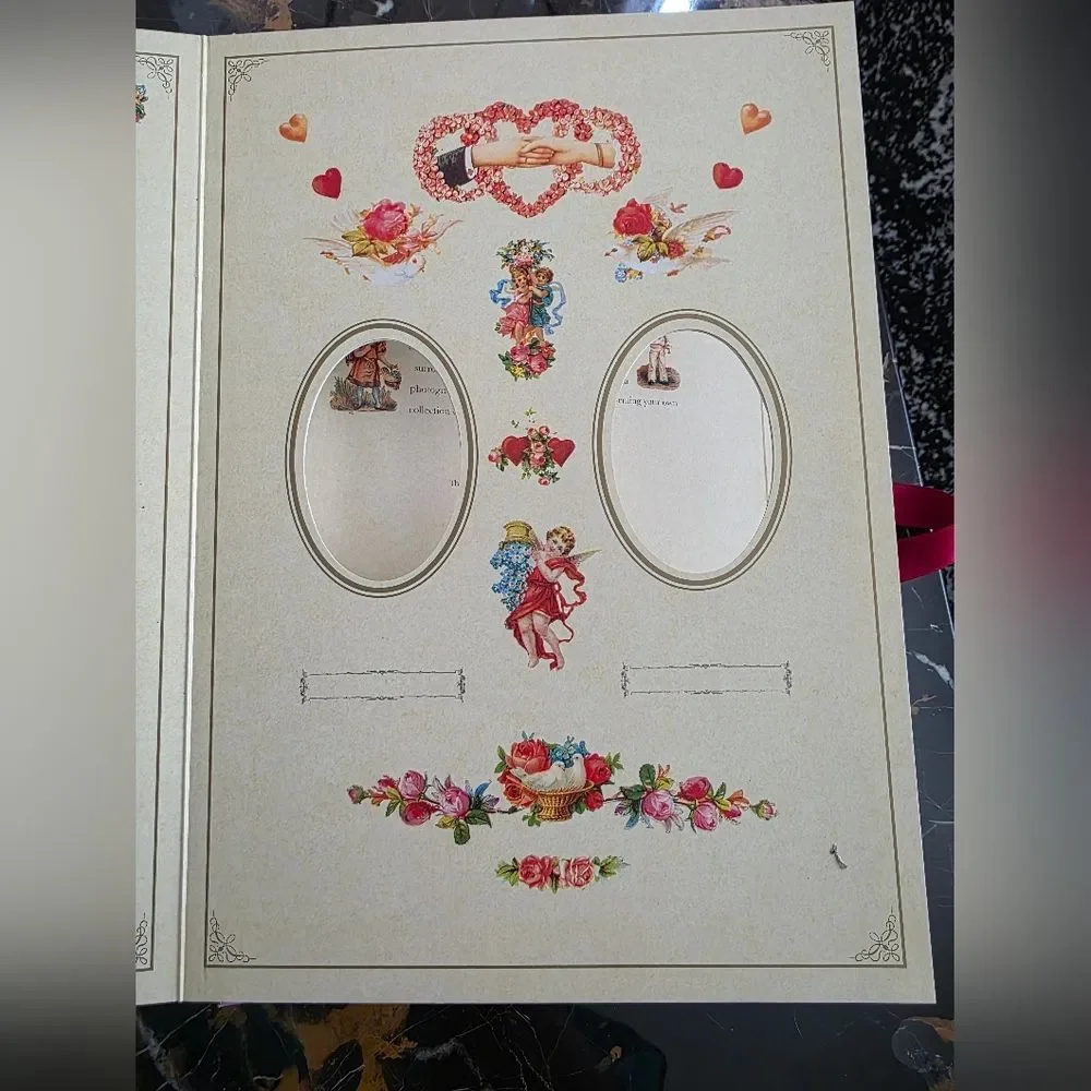 Victorian Frame Photo Album Floral Butterfly Design Ribbon Closure 35 Photo Vtg